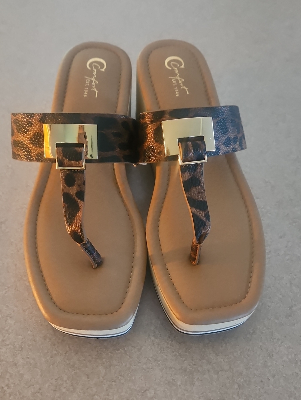 Cato Comfort Leopard-Print With Gold Accent Wedge Sandals - Brown